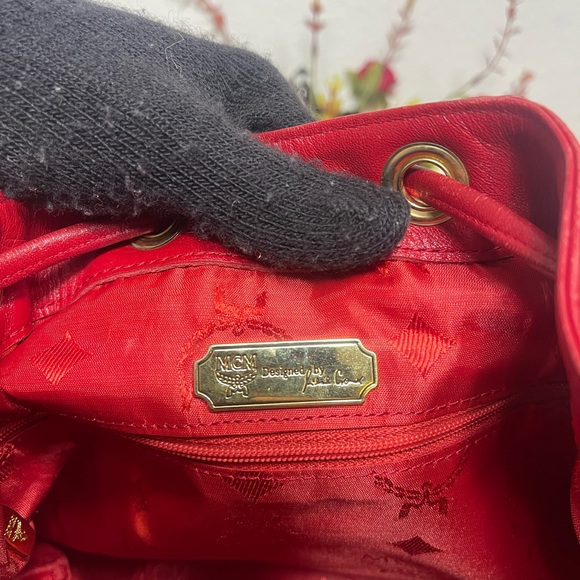 MCM Red Quilted Leather Bucket Bag - Picture 10 of 11